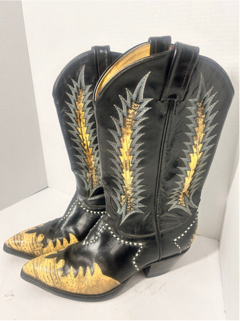 Tony Lama Lizard Fire Walkers Gold Heeled Boots 9.5 Ranch Cowgirl Western